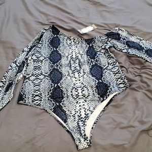 Asymmetrical Snake Print Bodysuit